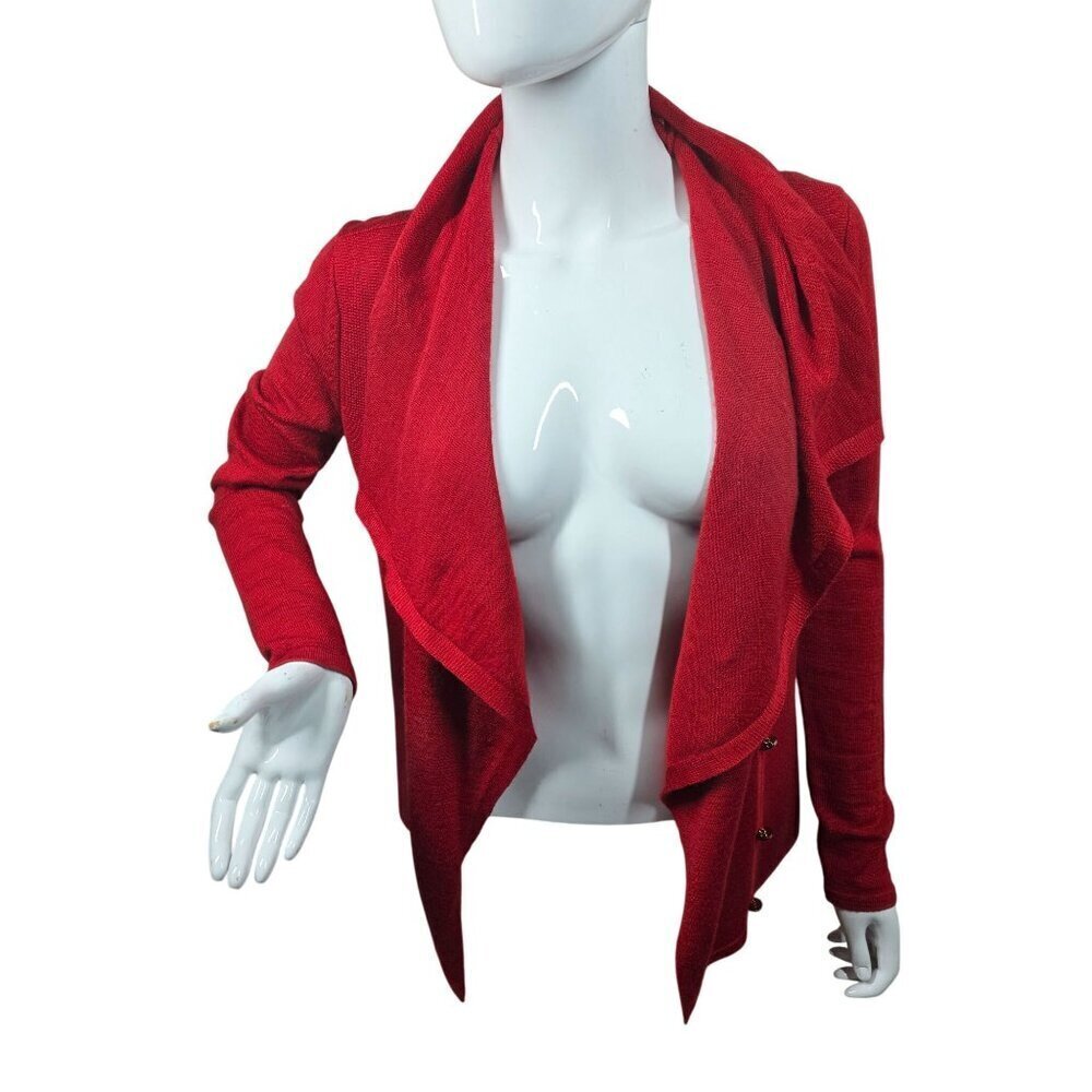 Calvin Klein Red Wool Knit Cardigan Wrap Sweater Women Sz S Decorative Gold Btns - Picture 12 of 13